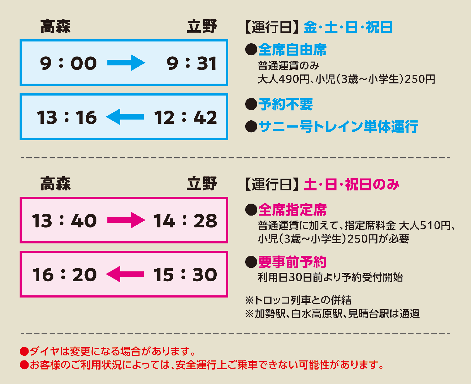 【3月16日〜】サニー号トレインダイヤ変更のお知らせ